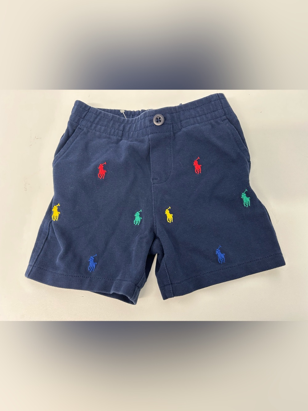 Ralph Lauren Navy Shorts with Multicolor Polo Embroidery